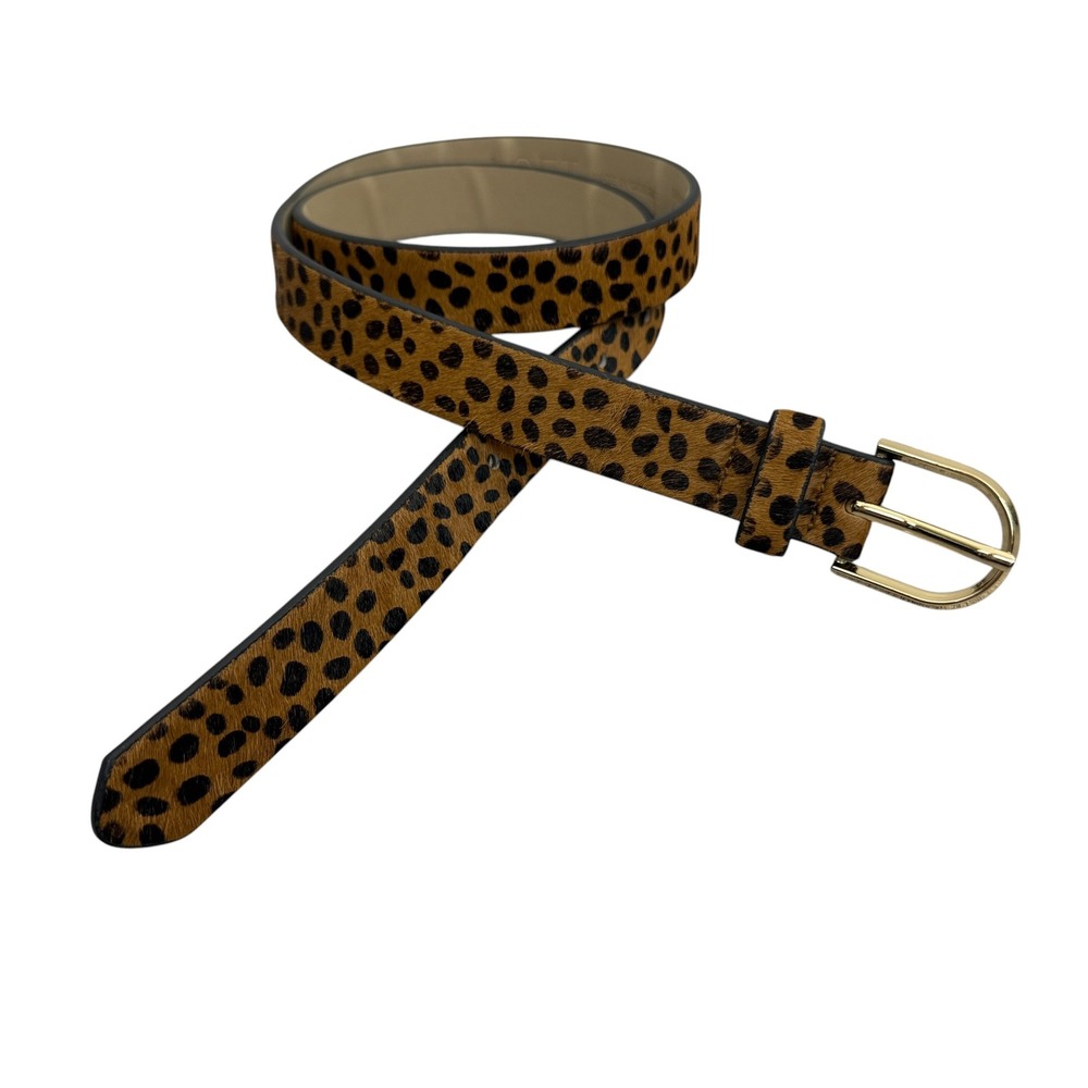 LOFT Belt Womens Small Tan Black Leopard Print Haircalf Skinny Gold Buckle